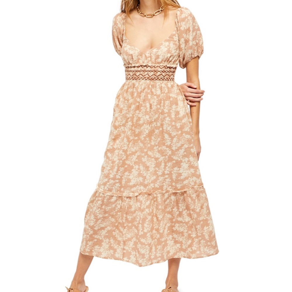NWOT Free People Brown/Cream and White Maxi Dress
